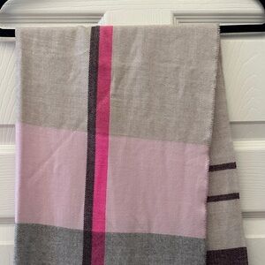 Plaid Scarf with Pink and Gray Stripes